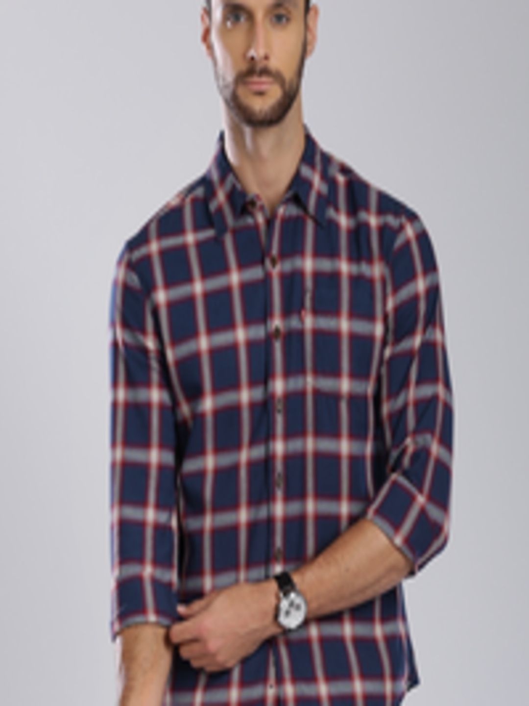 Buy Levis Men Navy Slim Fit Checked Casual Shirt - Shirts for Men ...