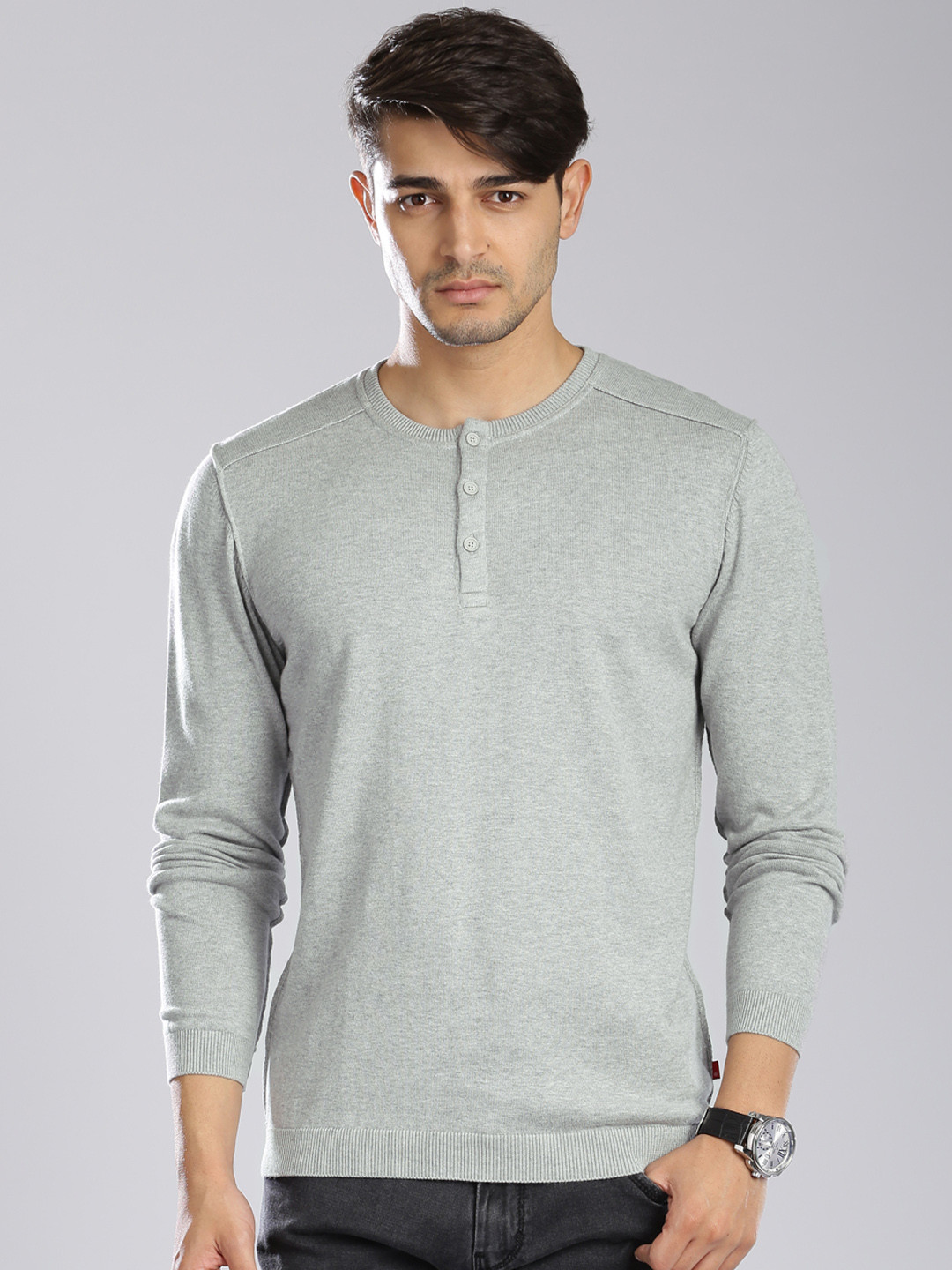 Buy Levis Men Grey Solid Henley Sweater Sweaters for Men 1515010 Myntra