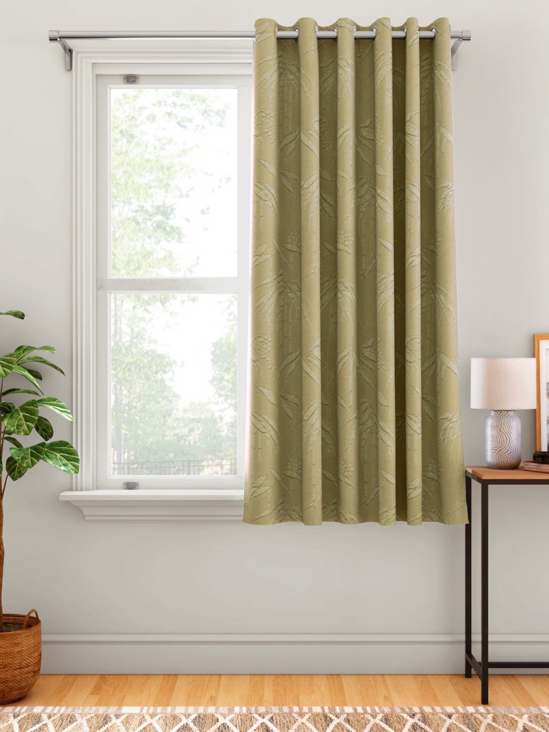 Buy Aura Olive Green Floral Patterned Window Curtain Curtains And