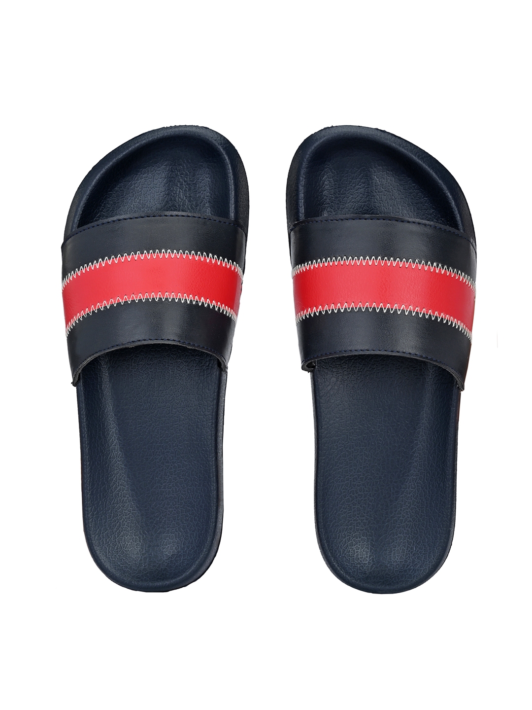 Buy BUCIK Men Navy Blue & Red Colourblocked Casual Sliders - Flip Flops ...