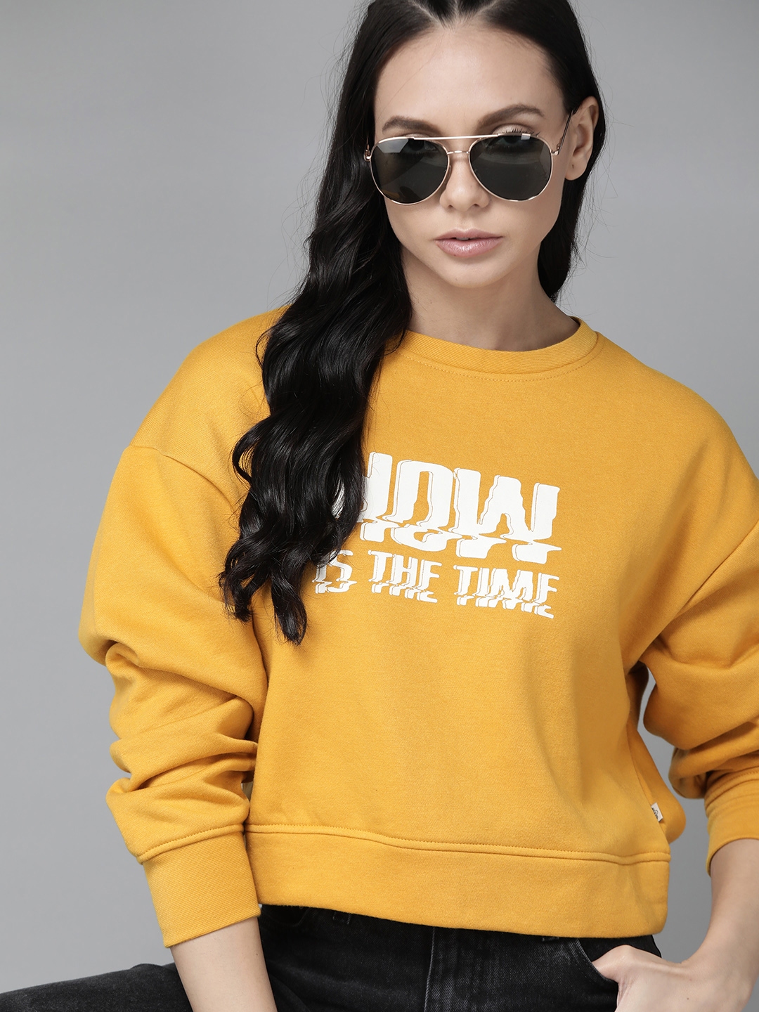 Buy Roadster Women Yellow & White Printed Sweatshirt - Sweatshirts for Women 15158782 | Myntra