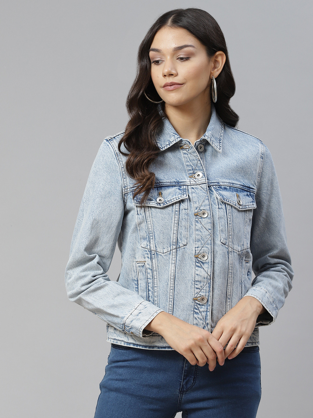 Buy Marks & Spencer Women Blue Denim Cotton Jacket Jackets for Women