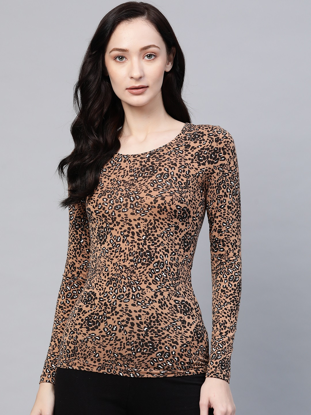 Buy Marks & Spencer Women Brown & Black Animal Print Thermal Top