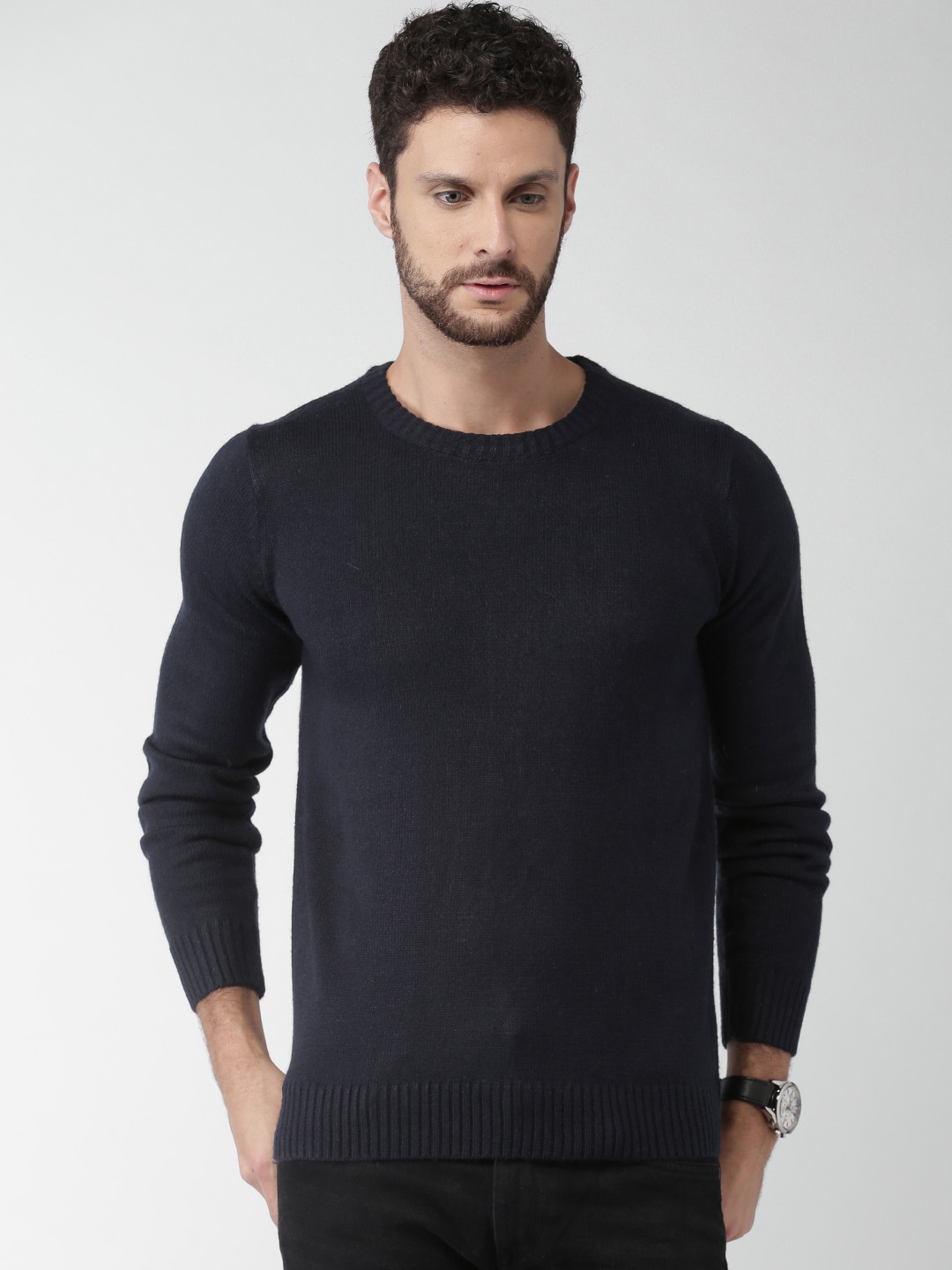 Buy ALCOTT Men Navy Blue Solid Sweater - Sweaters for Men 1516618 | Myntra