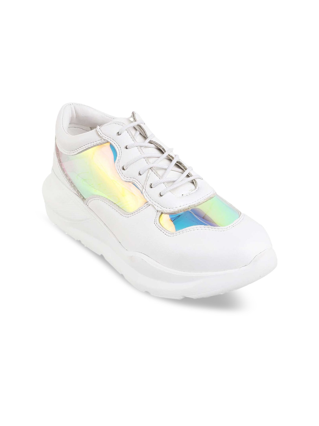 Buy Catwalk Women White Colourblocked Holographic Detail Sneakers