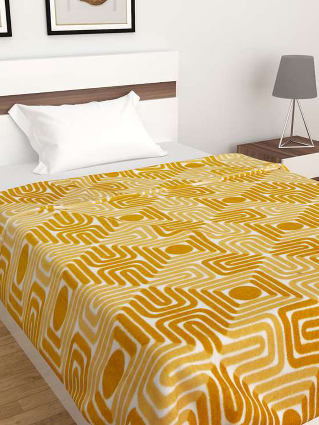 Buy Home Centre Yellow Geometric Summer 280 GSM Single Bed Blanket