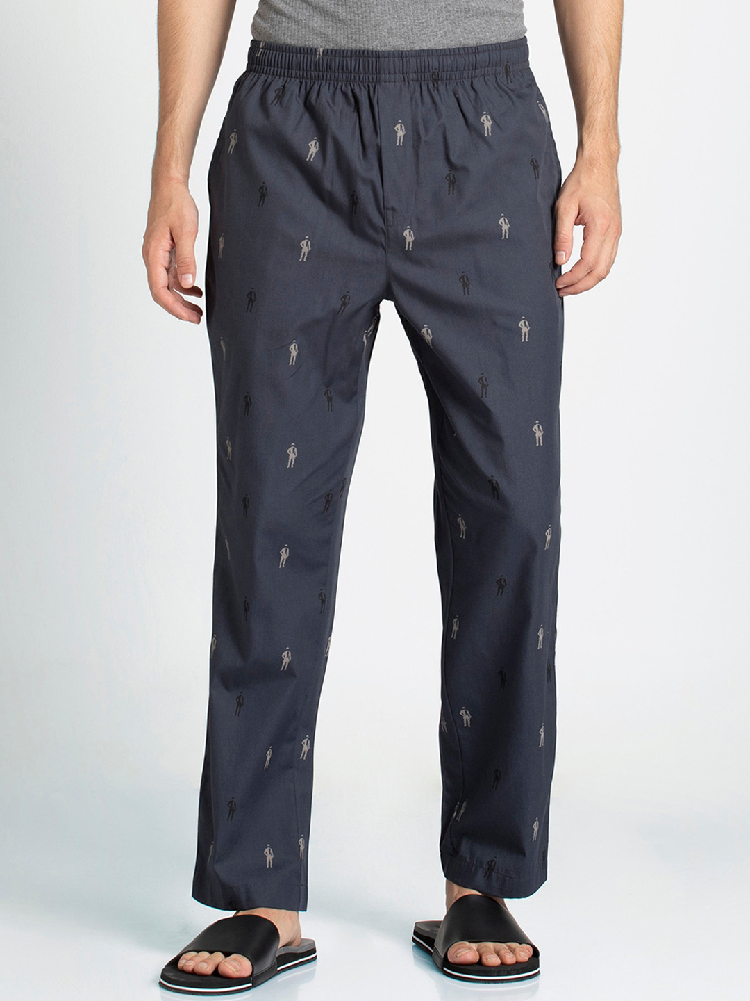 Buy Jockey Men Charcoal Grey & White Printed Pure Cotton Lounge Pants
