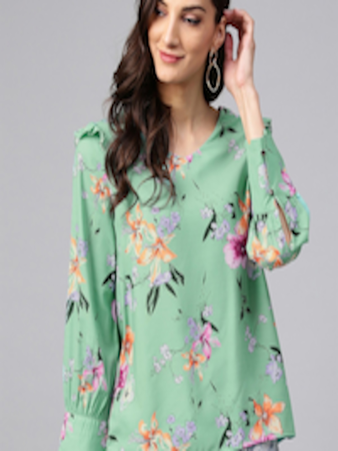 Buy Zima Leto Green Floral Printed Regular Top - Tops for Women ...