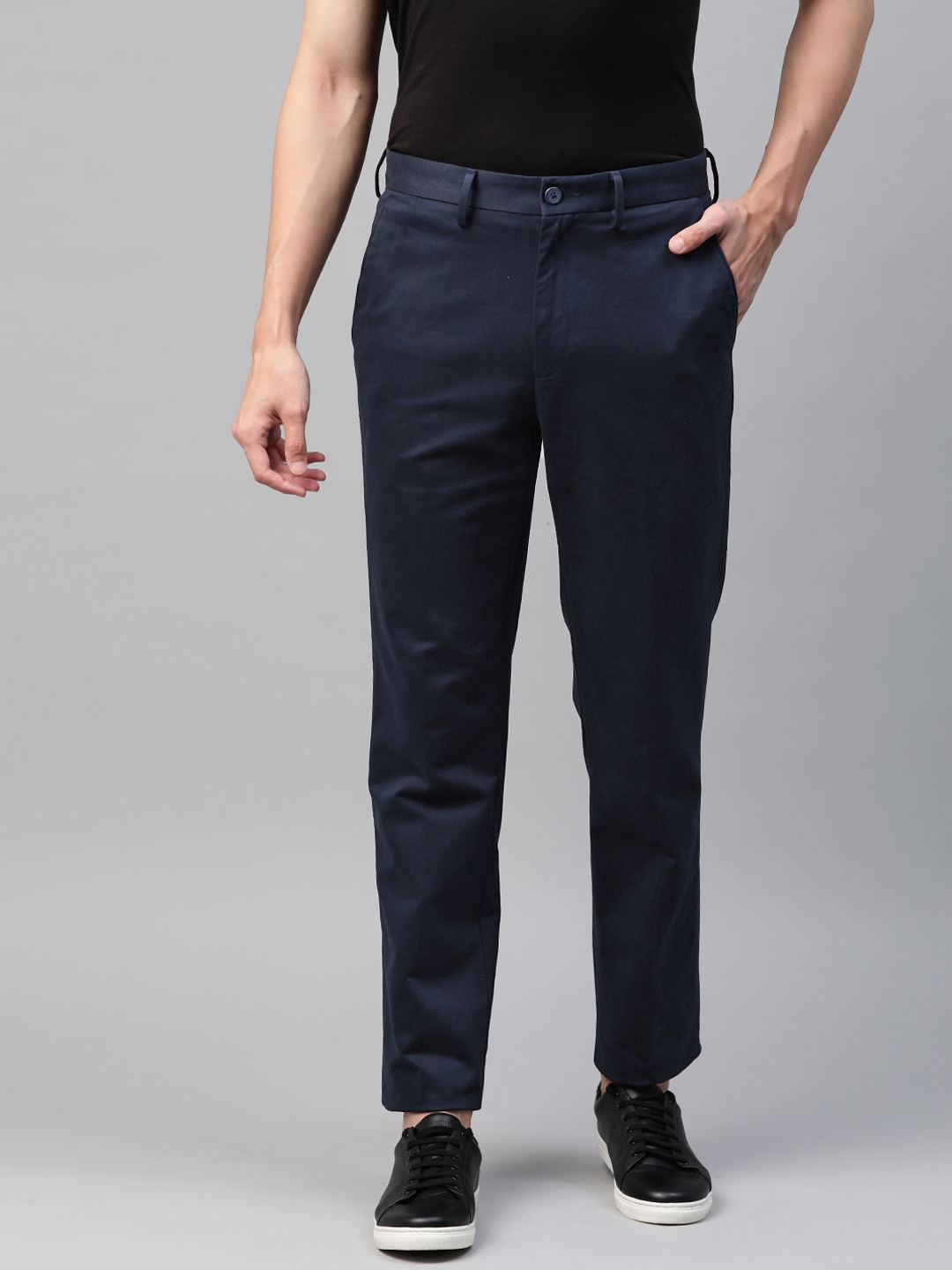 Buy Marks & Spencer Men Navy Blue Regular Trousers - Trousers for Men ...