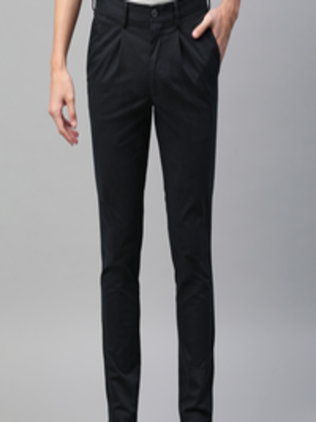 Buy Marks & Spencer Men Black Slim Fit Pleated Regular Trousers ...