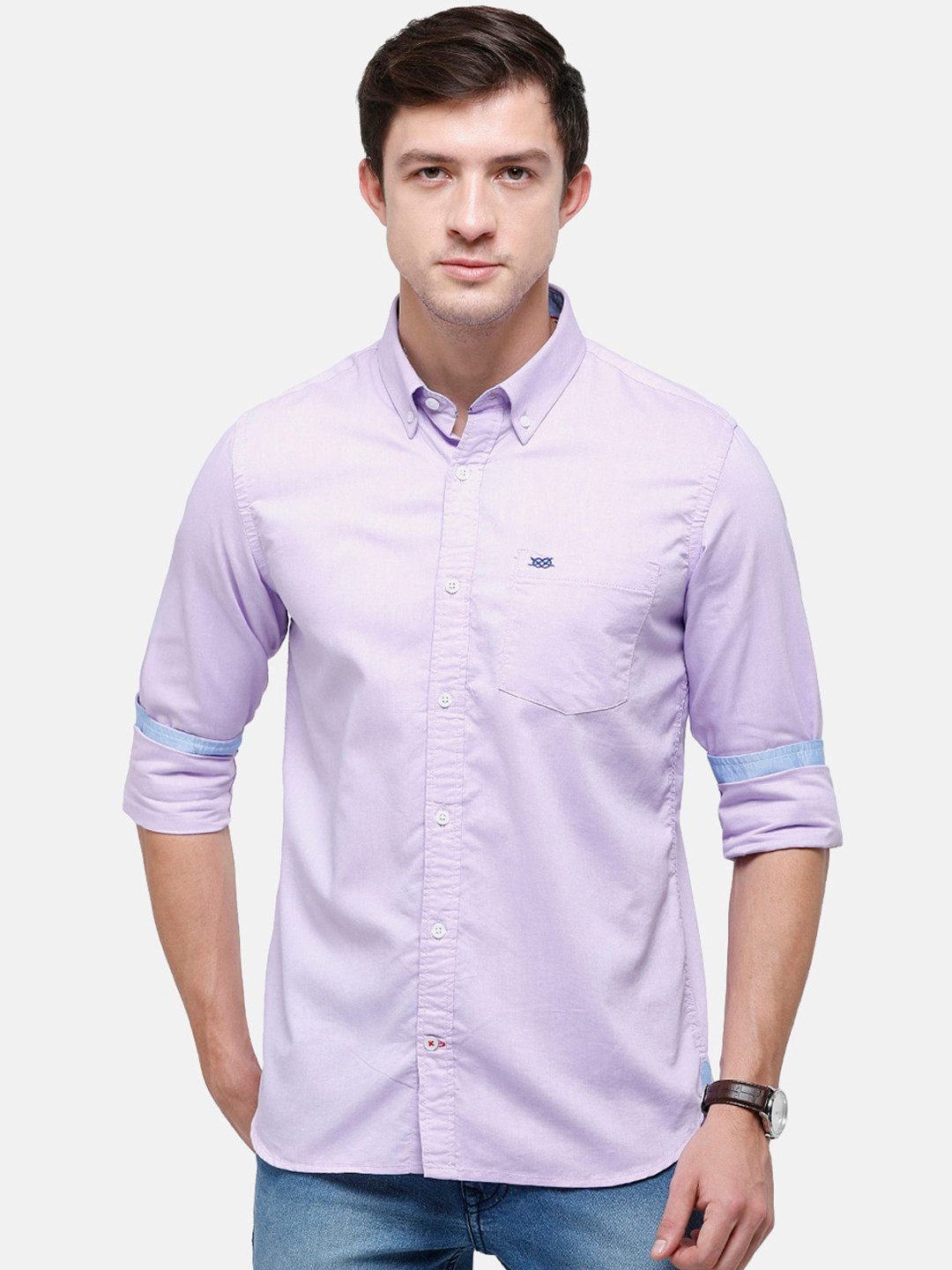 Buy Double Two Men Lavender Slim Fit Opaque Casual Shirt Shirts for