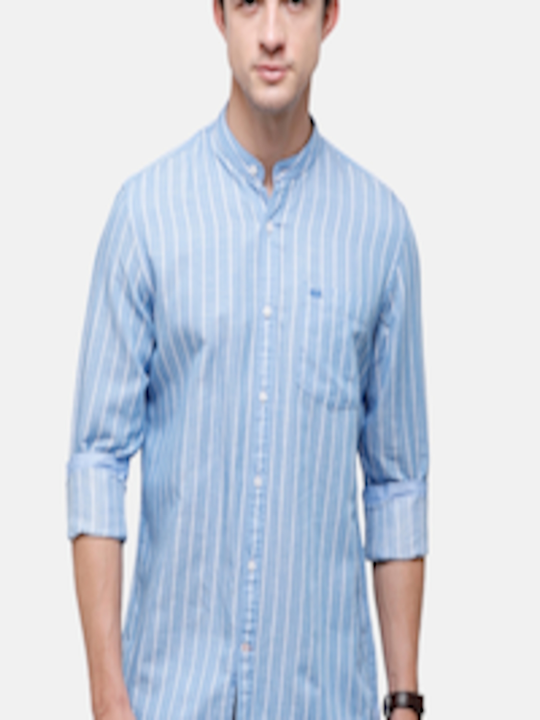 Buy Double Two Men Blue Slim Fit Opaque Striped Casual Shirt - Shirts ...