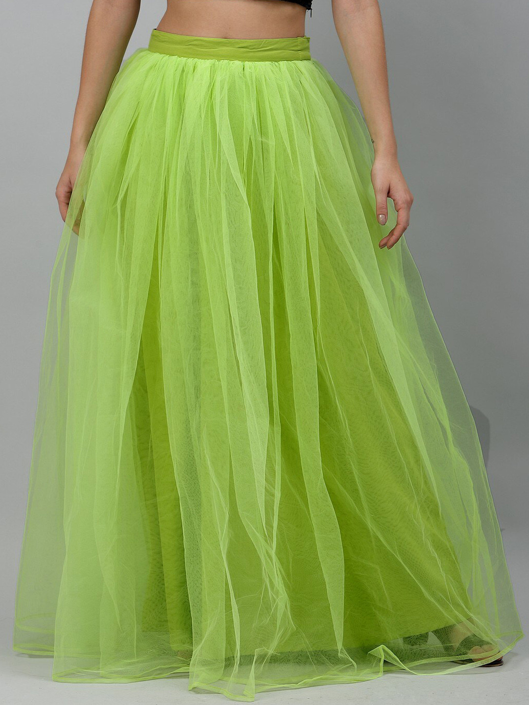 Buy Studio Rasa Women Lime Green Solid Flared Maxi Skirt Skirts for