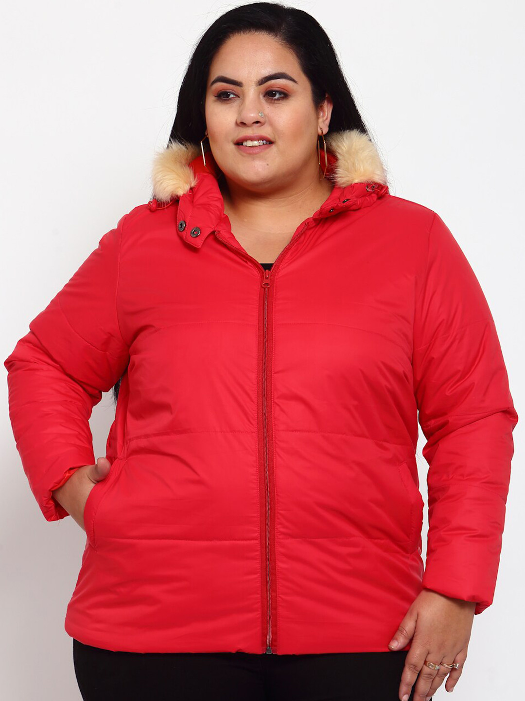 Buy PlusS Women Red Longline Padded Jacket Jackets for Women 15181472