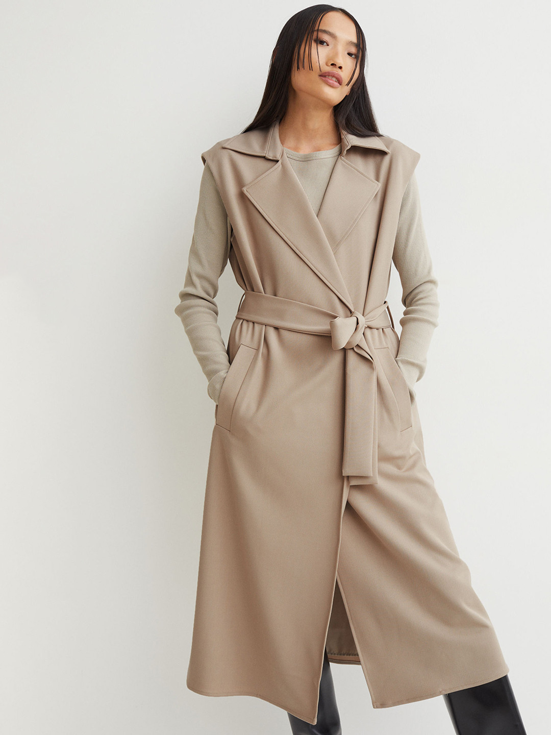 Buy H&M Women Beige Knee Length Trench Coat Coats for Women 15181546