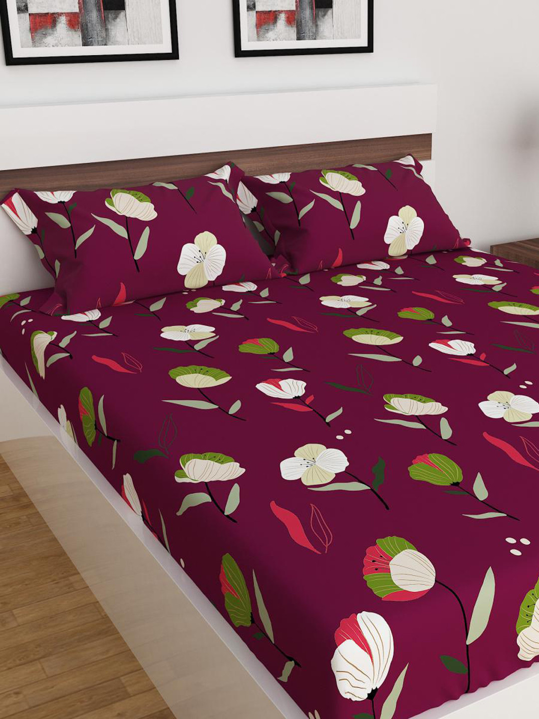 Buy Home Centre Corsica Printed 3 Piece Microfiber Queen Bedsheet Set