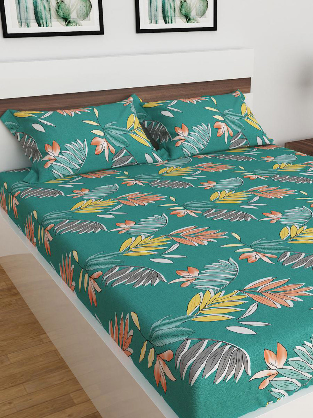 Buy Home Centre Set Of 3 Pcs Corsica Elegant Teal Printed Microfibre