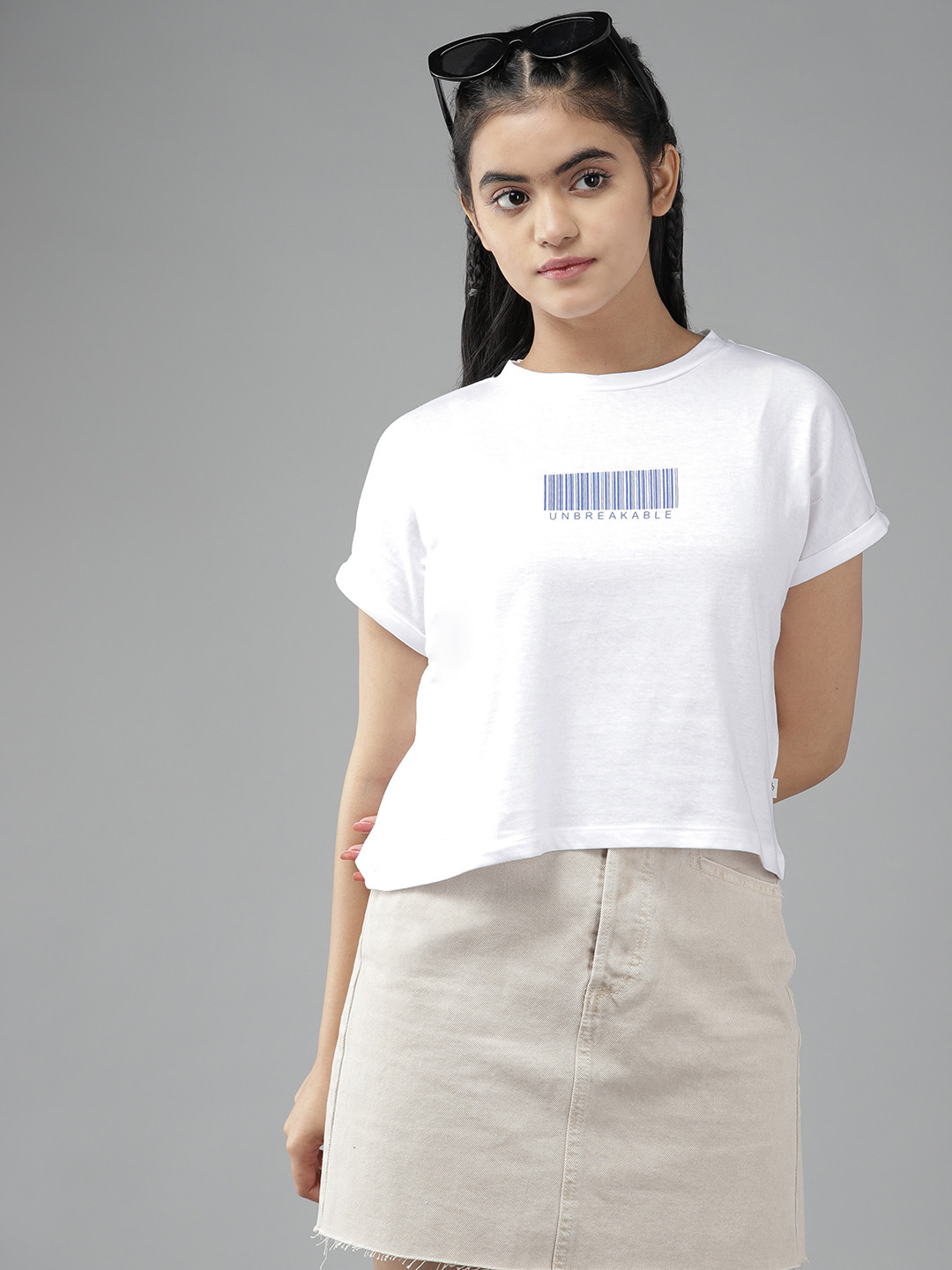 Buy UTH By Roadster Girls White Extended Sleeves Pure Cotton T Shirt