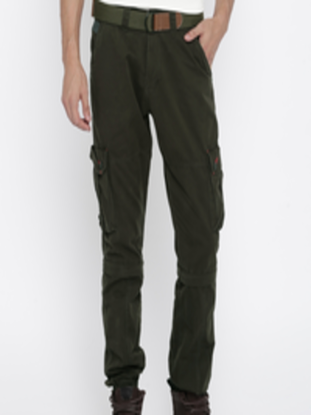 Buy Sports52 Wear Men Olive Solid Regular Fit Cargos - Trousers for Men ...
