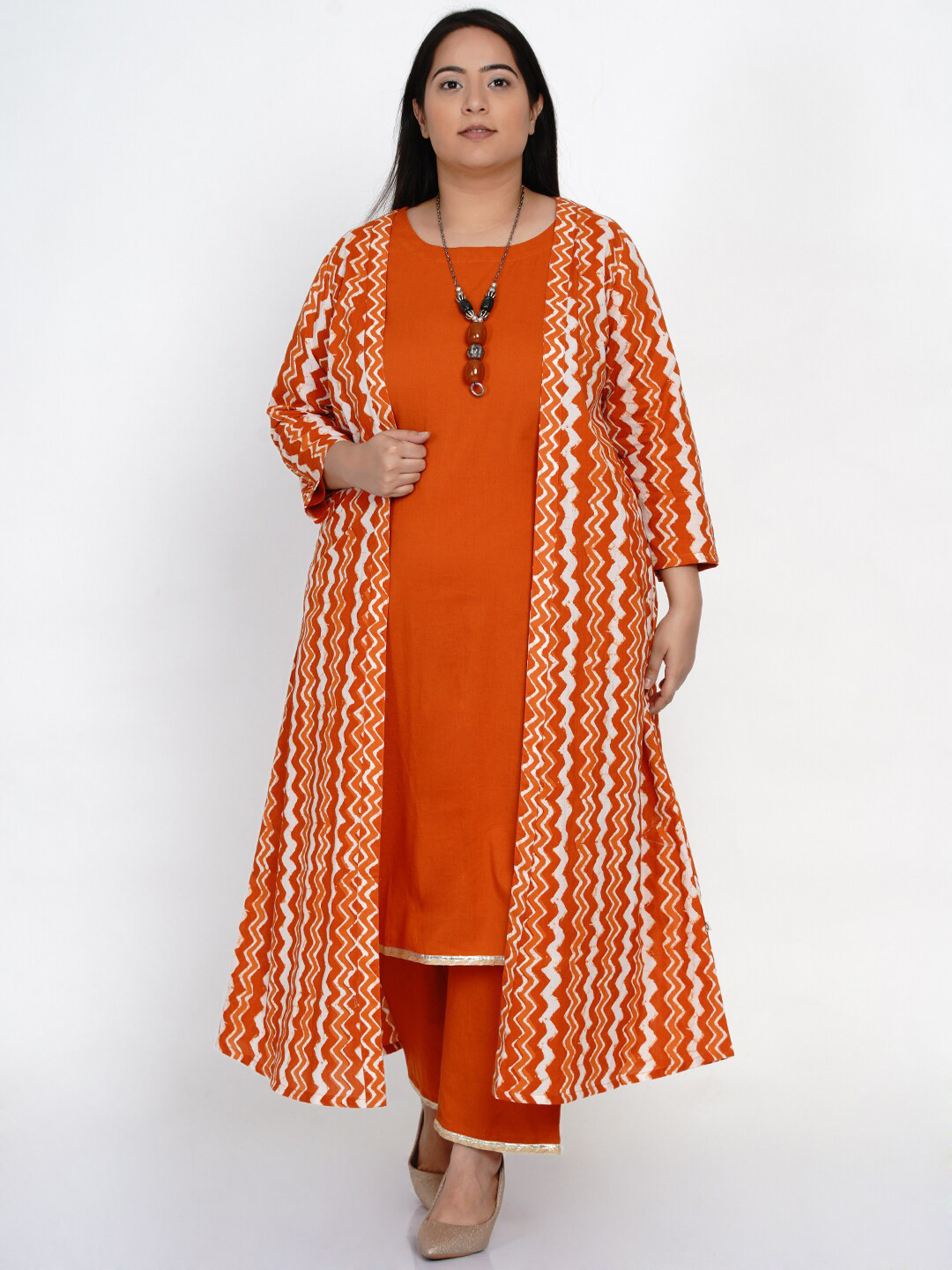 Buy Fabnest Curve Women Orange & Red Printed Longline Shrug Shrug for