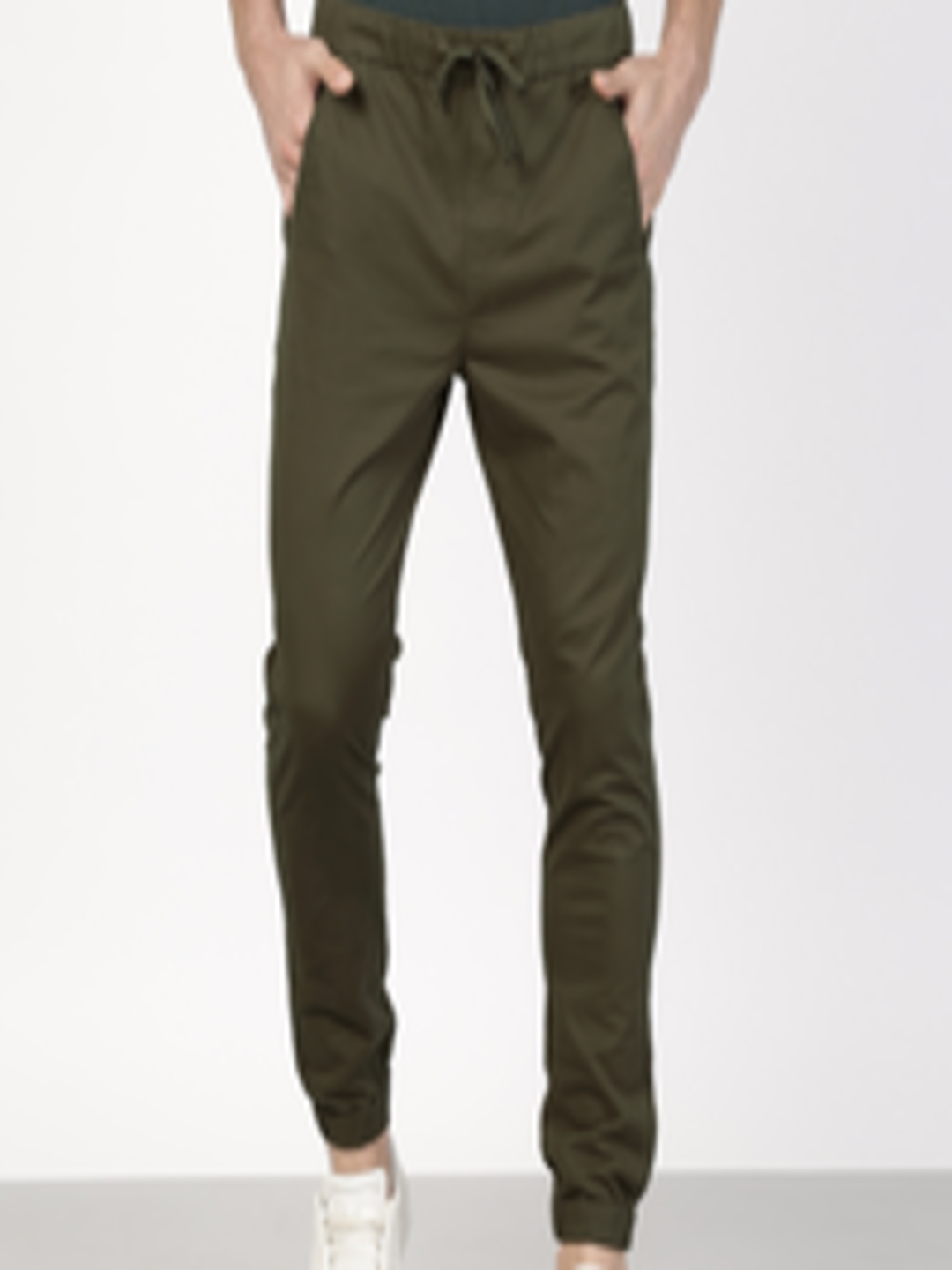 Buy Ether Men Olive Green Solid Regular Fit Joggers - Trousers for Men ...