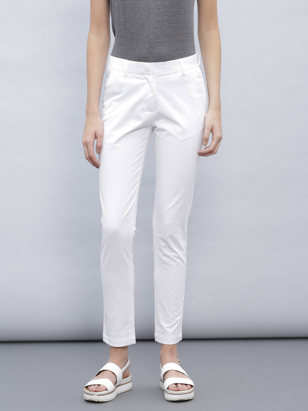 Buy Ether Women White Solid Straight Fit Flat Front Trousers Trousers