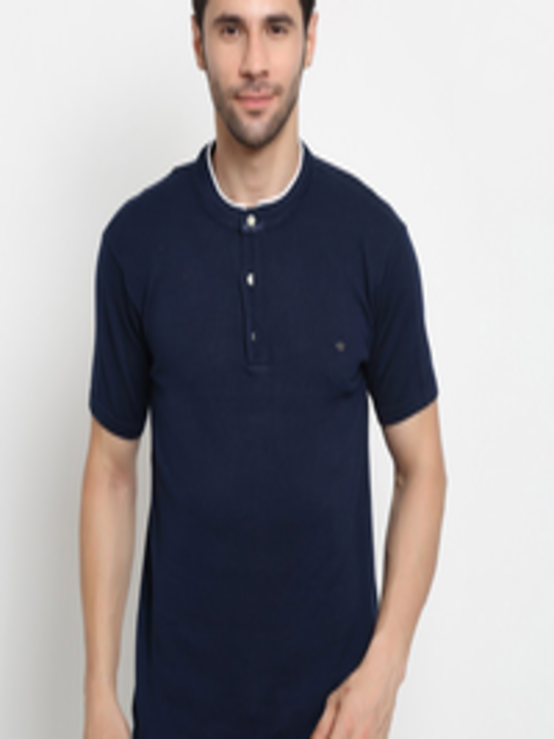 Buy Cantabil Men Navy Blue Henley Neck Cotton T Shirt - Tshirts for Men ...