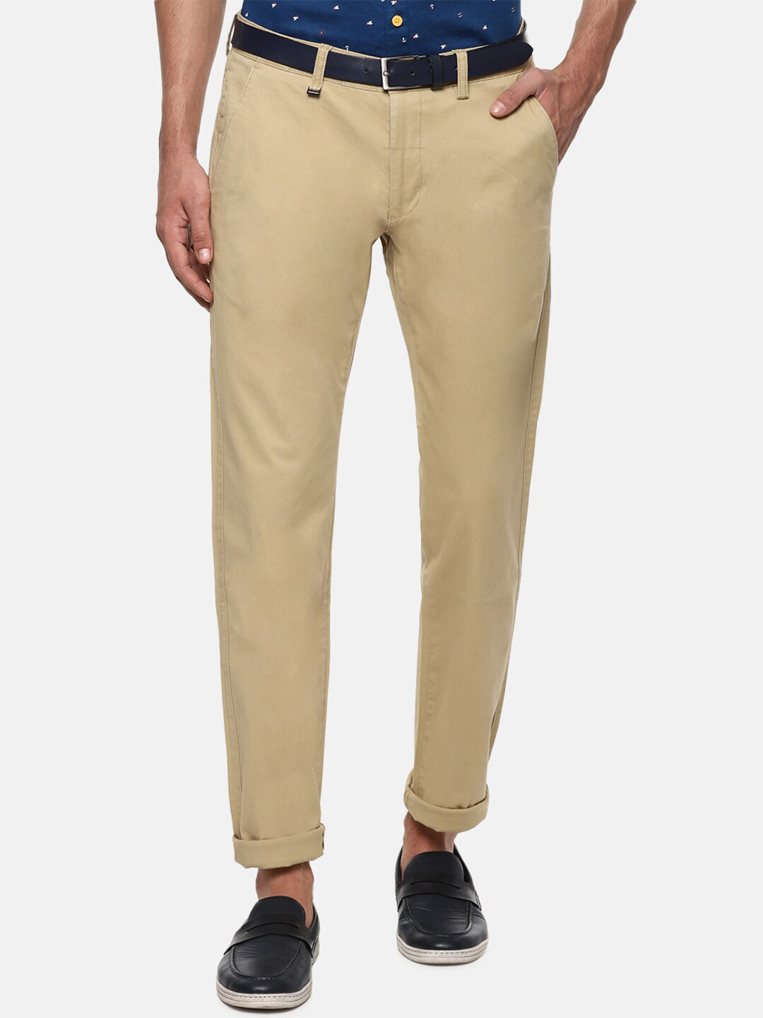 Buy Van Heusen Men Khaki Mid Rise Regular Fit Trousers Trousers for