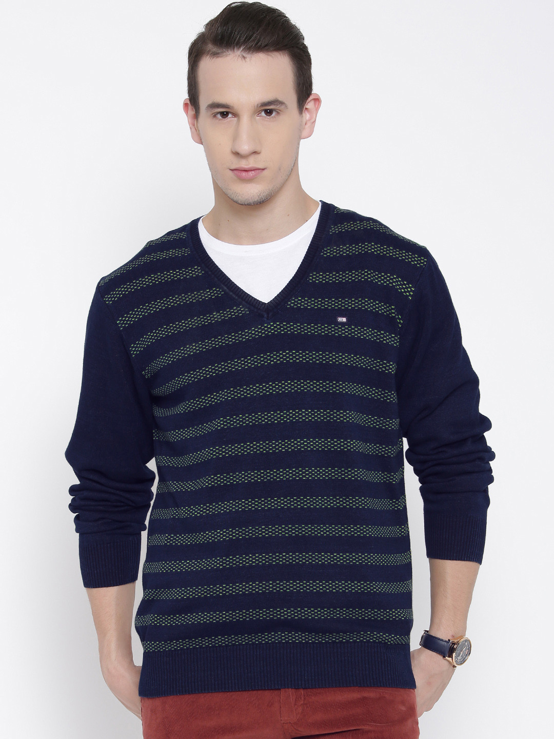 Buy Arrow Sport Men Navy & Green Patterned Sweater Sweaters for Men