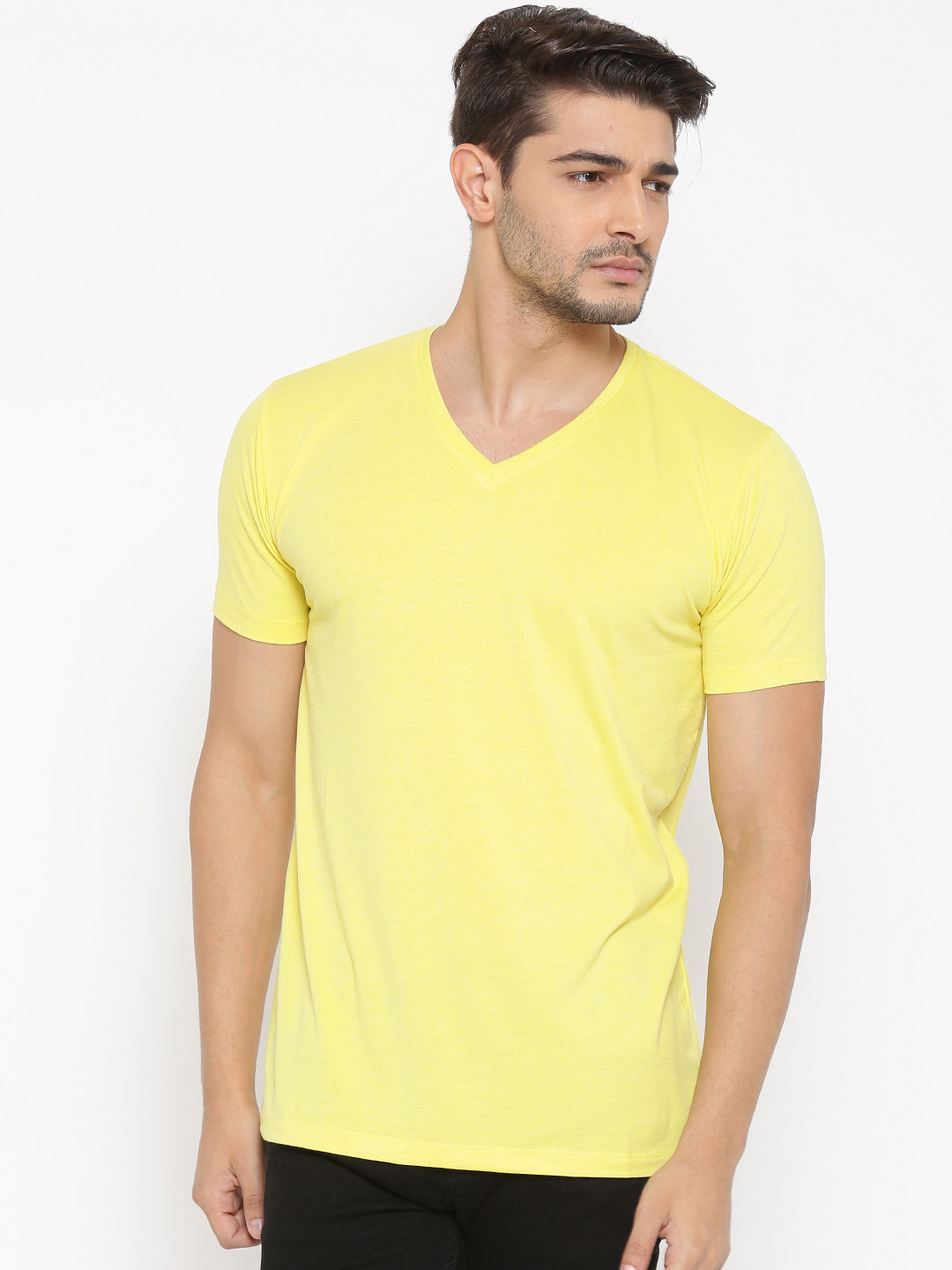 Buy Tinted Men Yellow Solid V Neck Pure Cotton T Shirt - Tshirts for Men 1519232 | Myntra