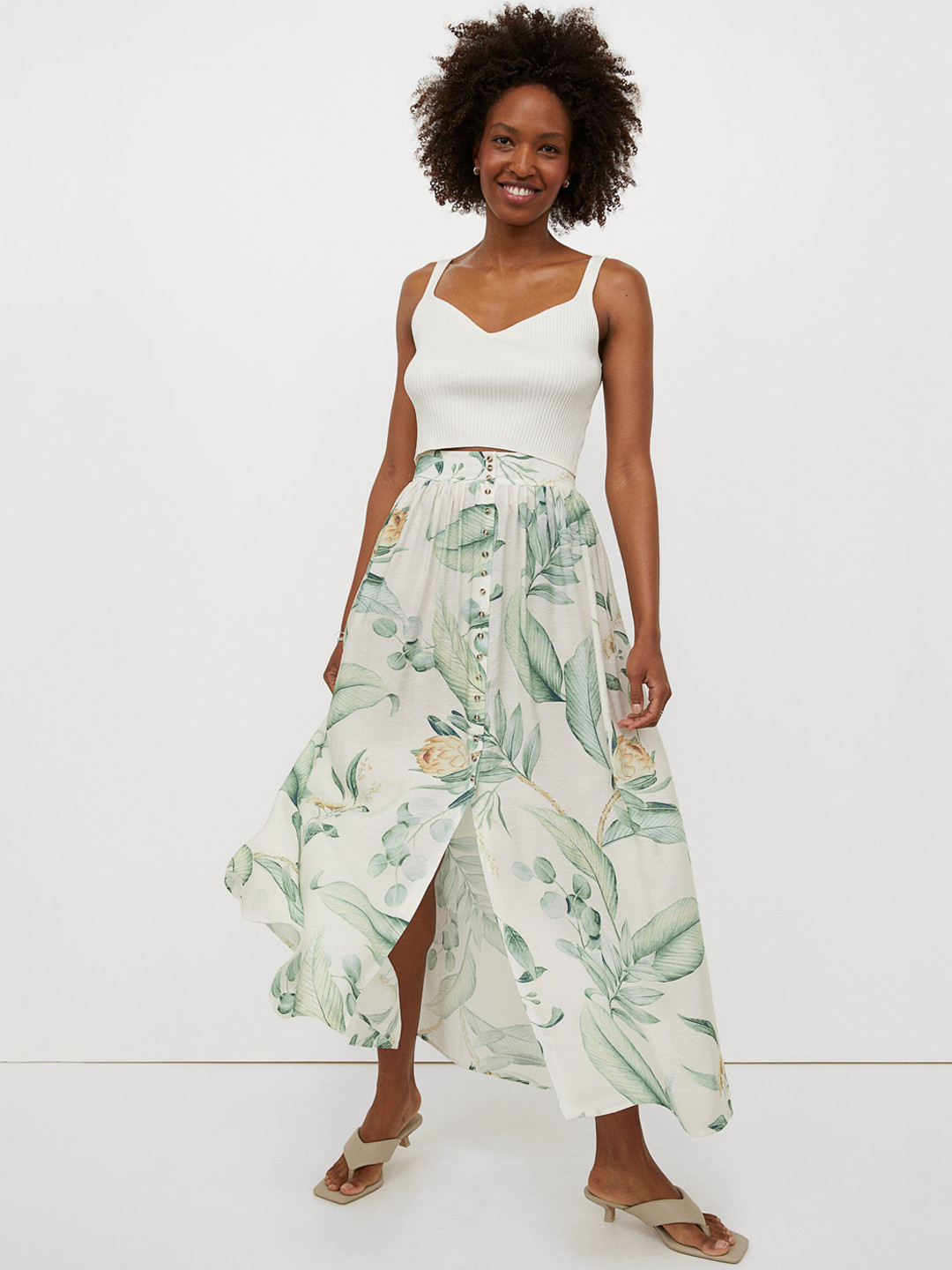 Buy H&M Women White & Green Maxi Skirt Skirts for Women 15193686 Myntra