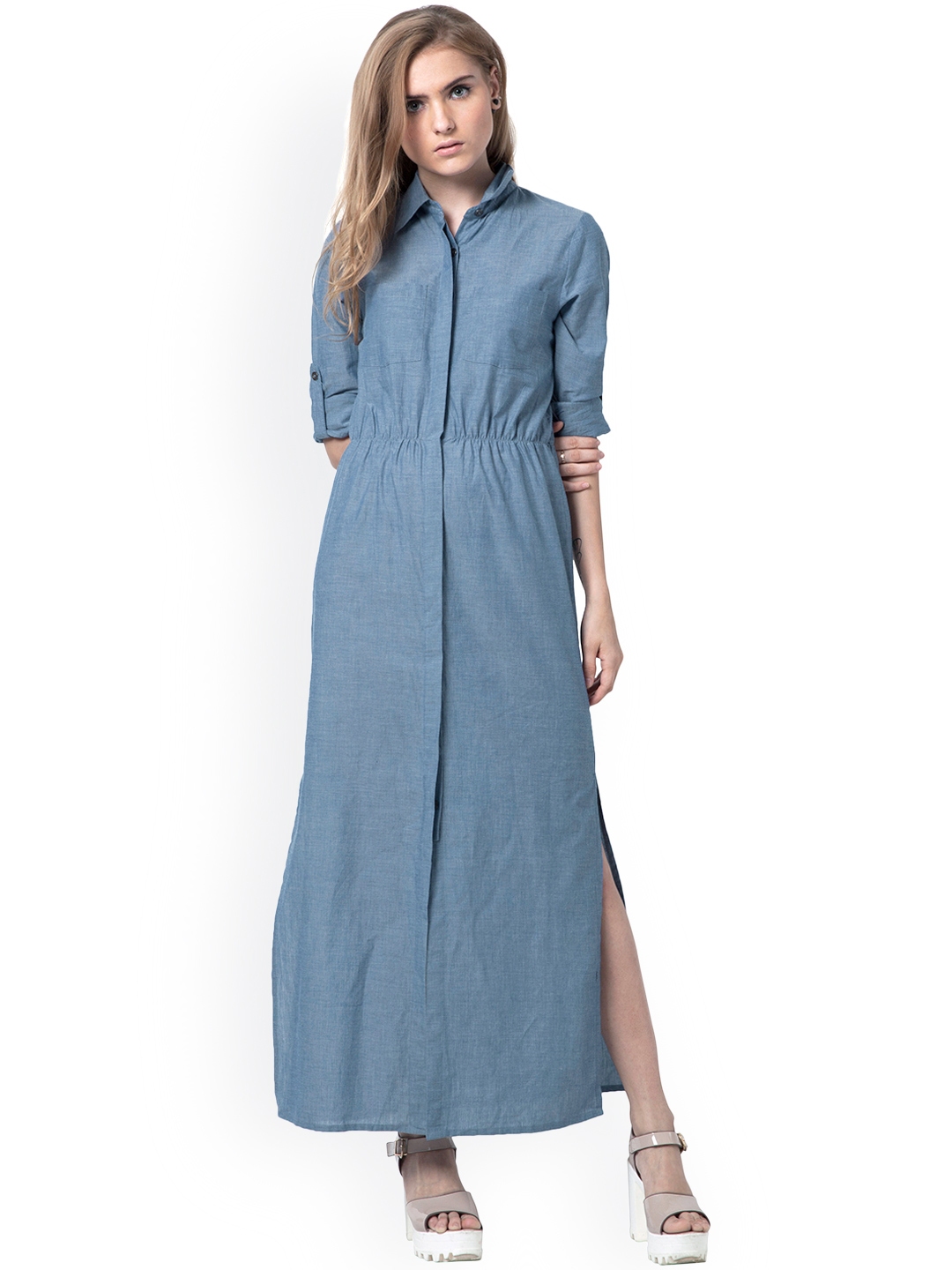 Buy FabAlley Women Blue Solid Shirt Dress - Dresses for Women 1519878 ...