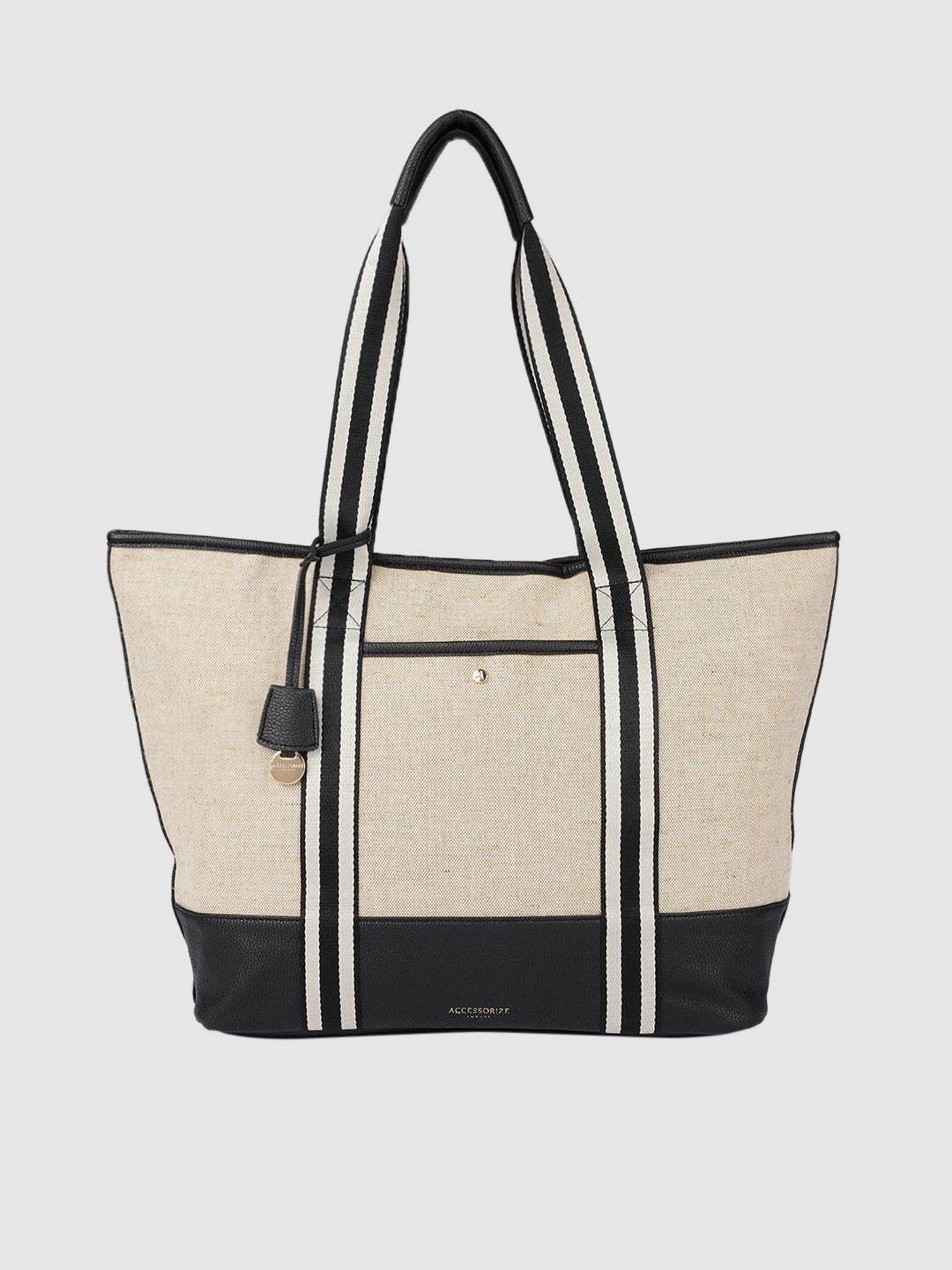 Buy Accessorize Black & Beige Colourblocked Oversized Shopper Canvas Shoulder Bag Handbags for