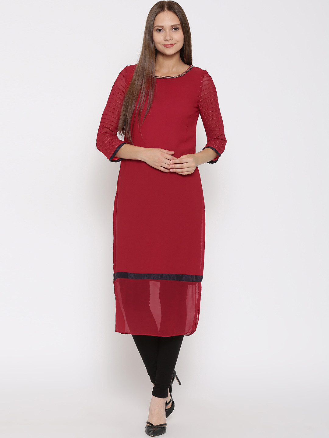 Red - Straight Cotton Dharwad Kurta for women 10