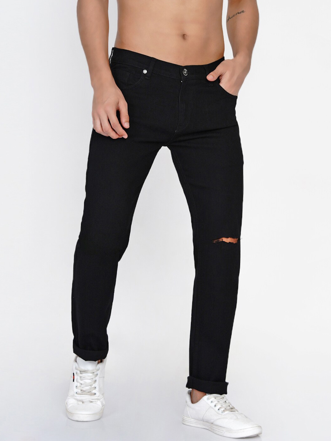 Buy Dais Men Black Slim Fit Slash Knee Stretchable Jeans - Jeans for ...