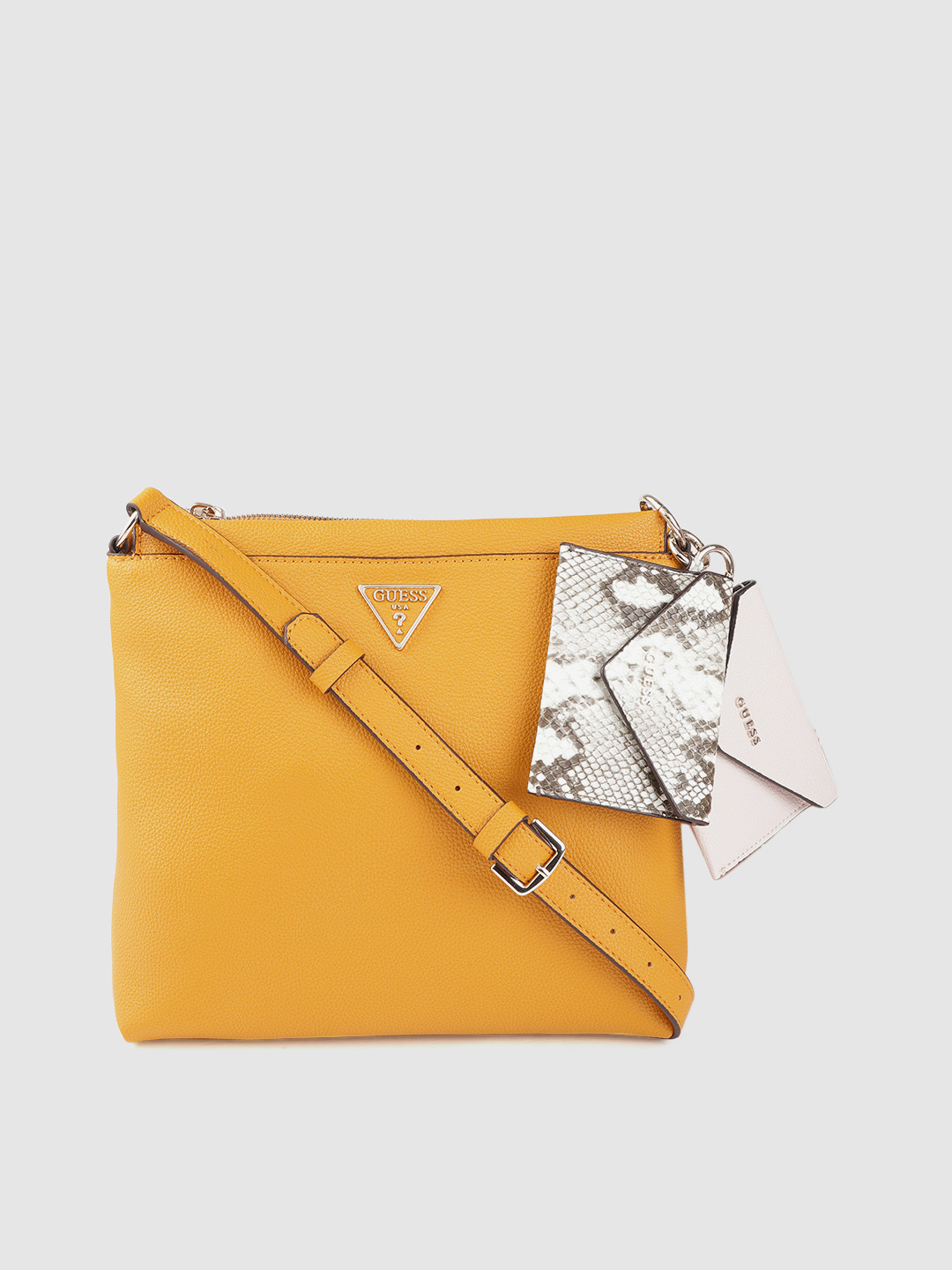Buy GUESS Women Mustard Yellow Solid Sling Bag With Mini Pouches