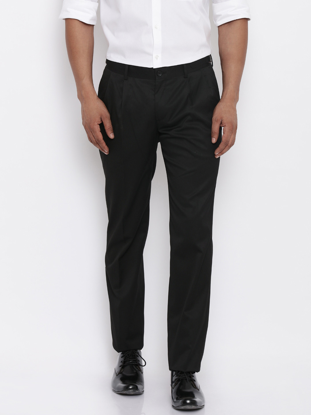 Buy Wills Lifestyle Men Black Solid Flat Front Trousers Trousers for