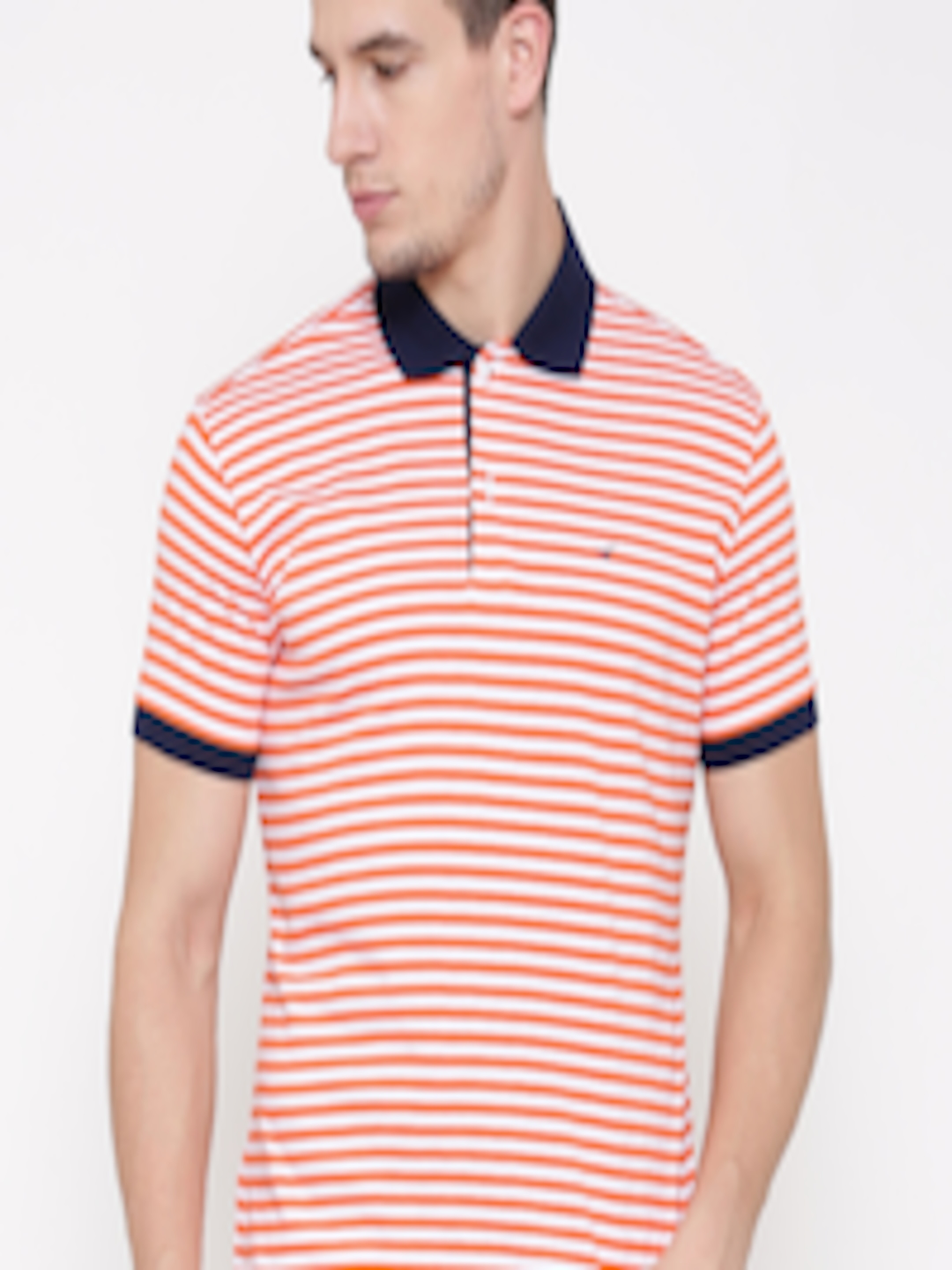 Buy Wills Sport Men White & Orange Striped Polo Collar T Shirt ...