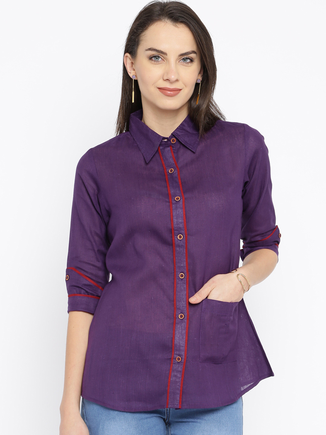 Buy IndusDiva Mumbai Khadi Women Purple Ethnic Shirt Shirts for Women