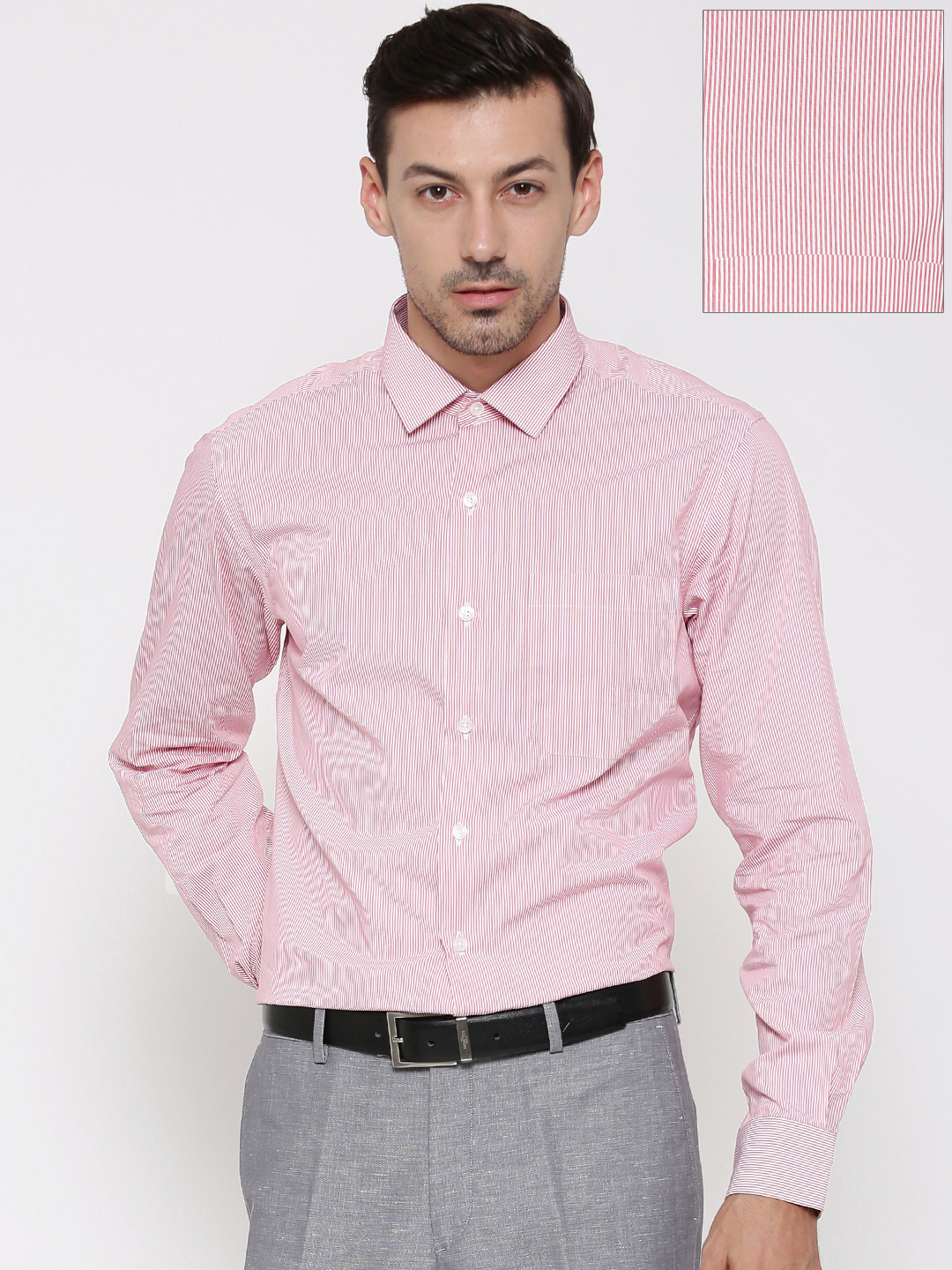 red and white striped formal shirt