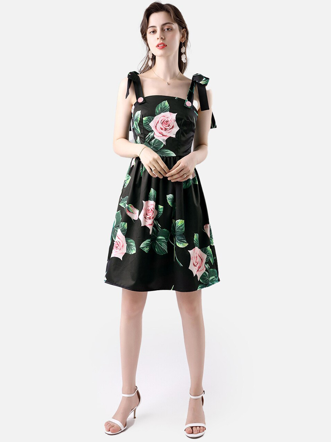Buy JC Collection Black Floral Printed Shoulder Straps Dress Dresses