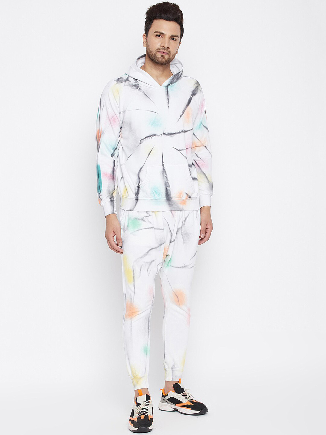 Buy FUGAZEE Men Multi Coloured Spray Effect Printed Oversized Relaxed Fit Pure Cotton Tracksuit