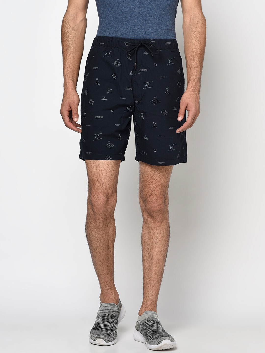 Buy Octave Men Navy Blue Conversational Printed Shorts - Shorts for Men ...