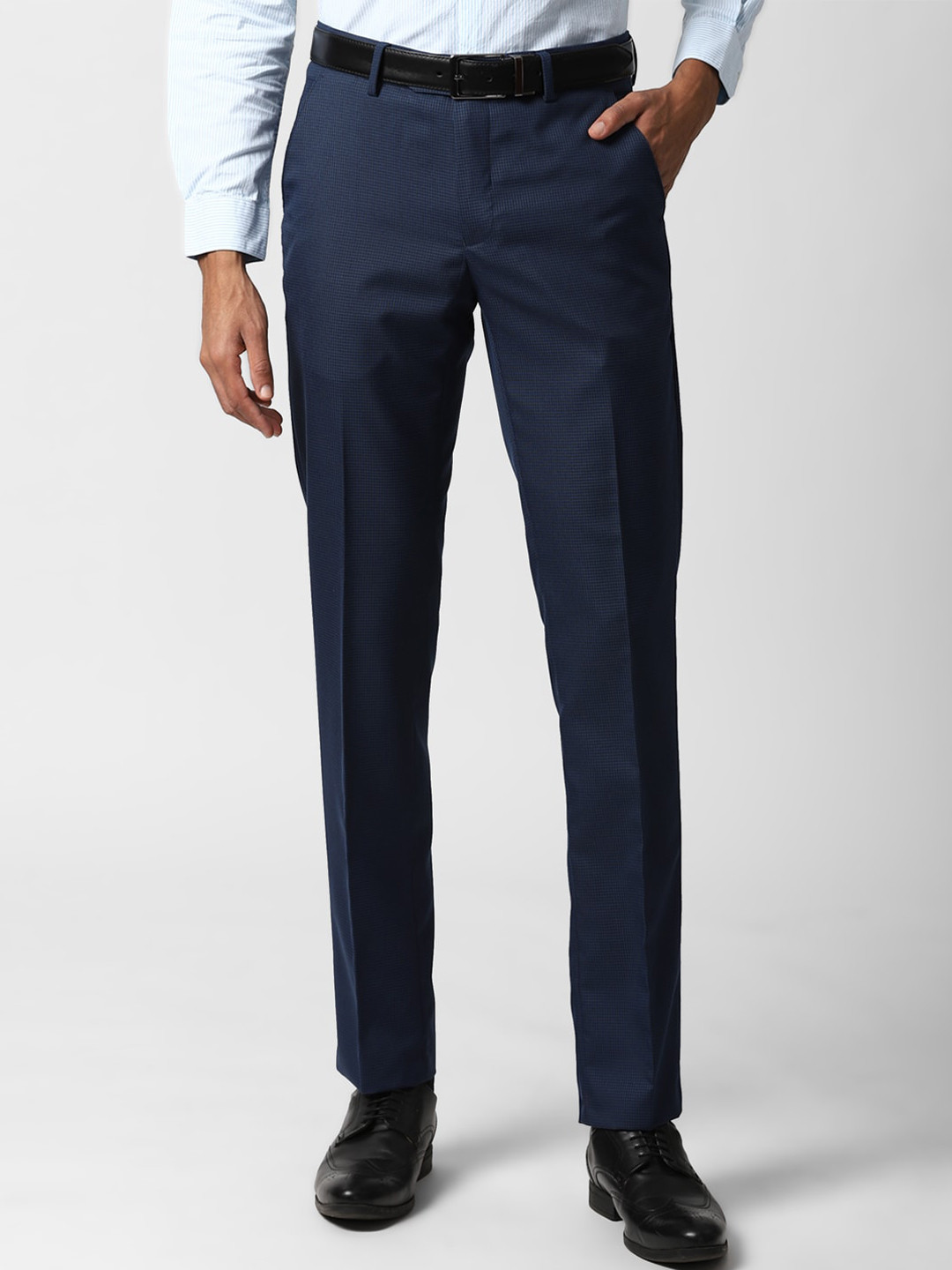Buy Peter England Men Navy Blue Slim Fit Formal Trousers Trousers for
