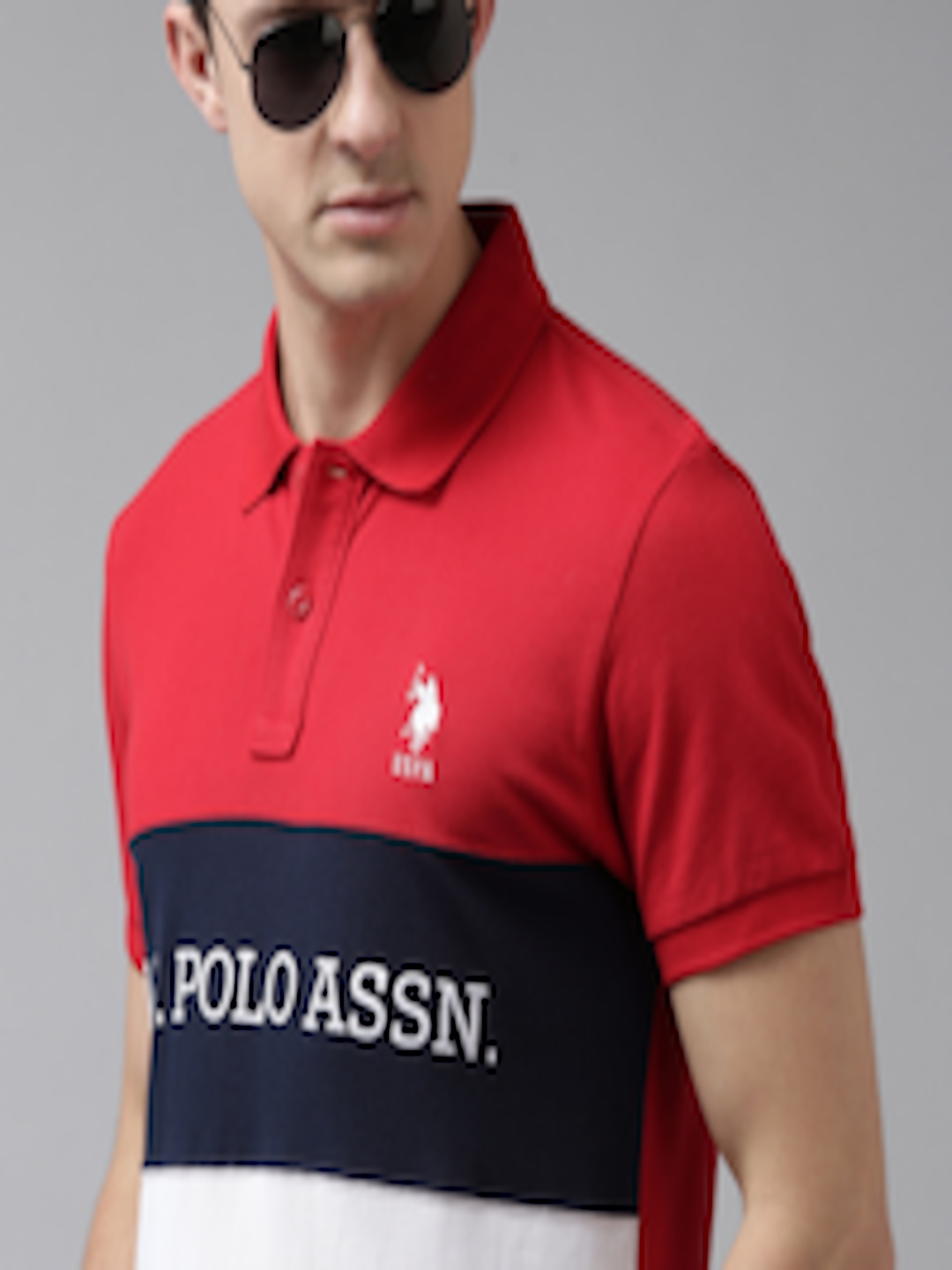 Buy U S Polo Assn Men Red & White Colourblocked Polo Collar T Shirt ...
