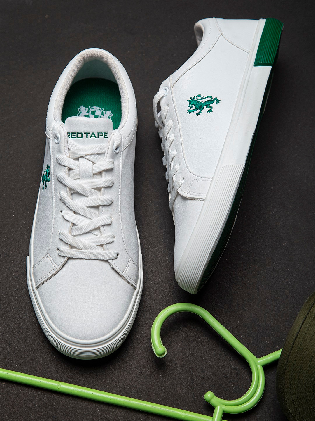 white shoes red tape