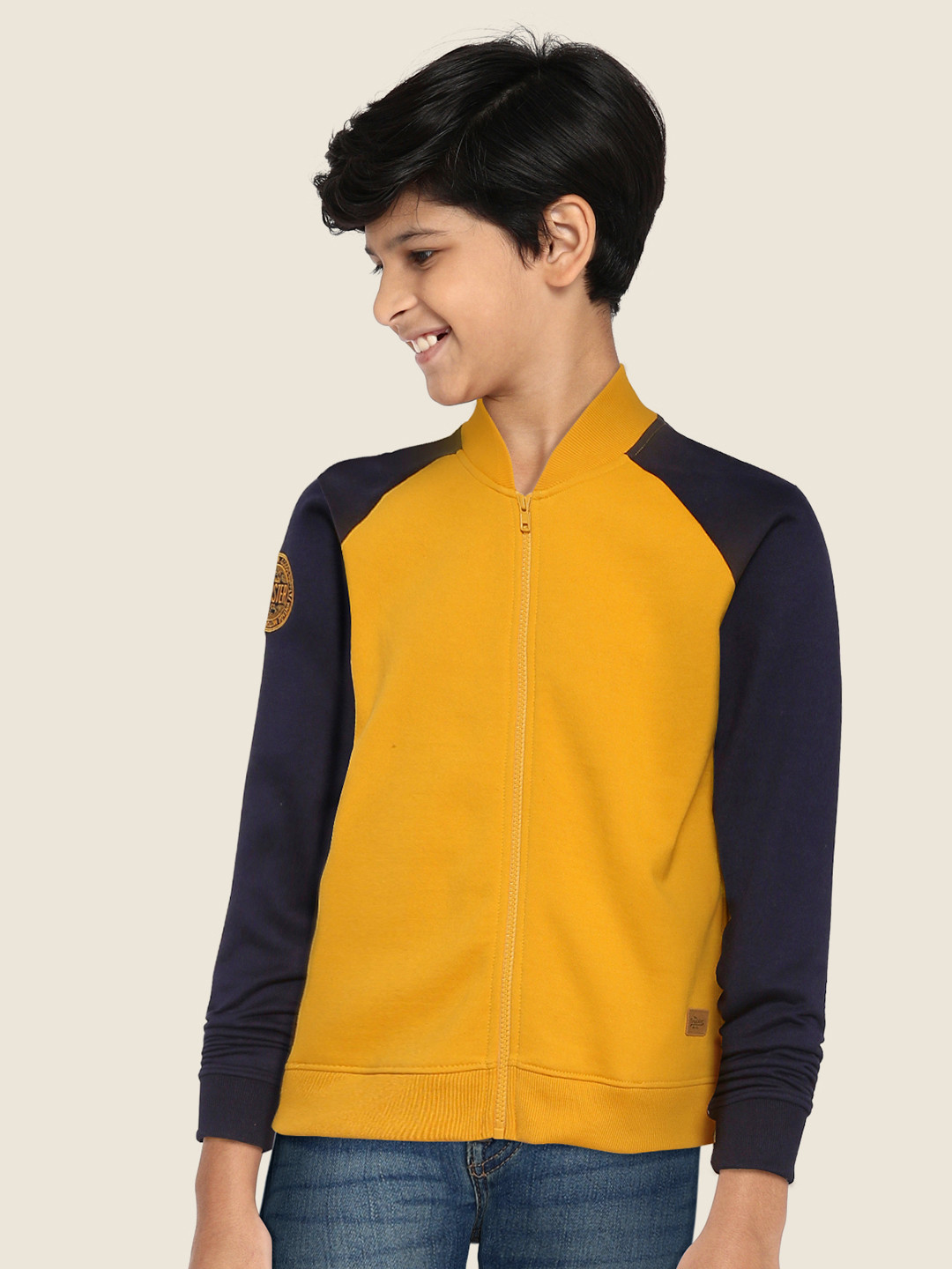 Buy UTH By Roadster Boys Mustard Yellow & Navy Solid Sweatshirt