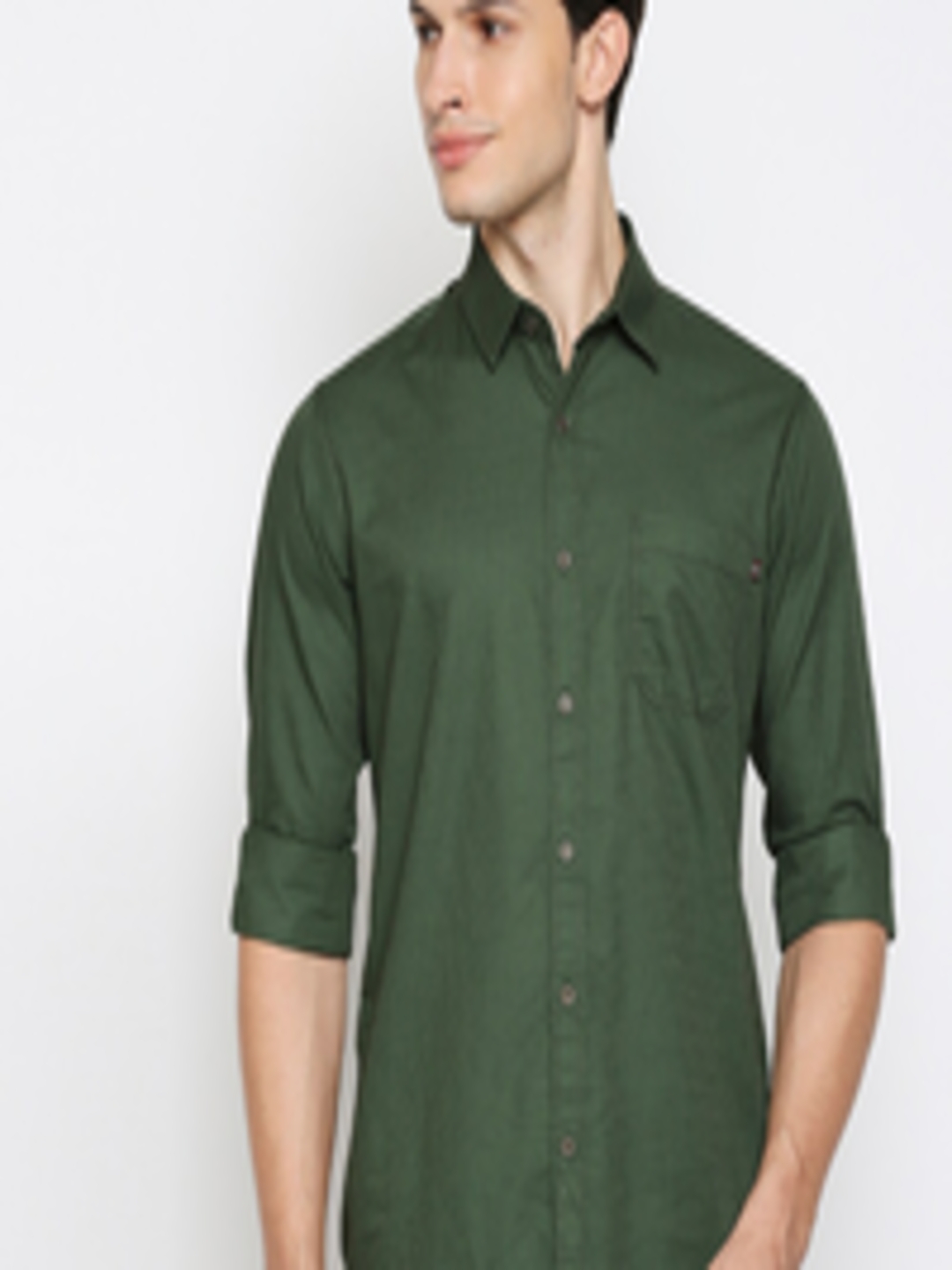 Buy Mufti Men Olive Green Slim Fit Opaque Casual Shirt - Shirts for Men ...