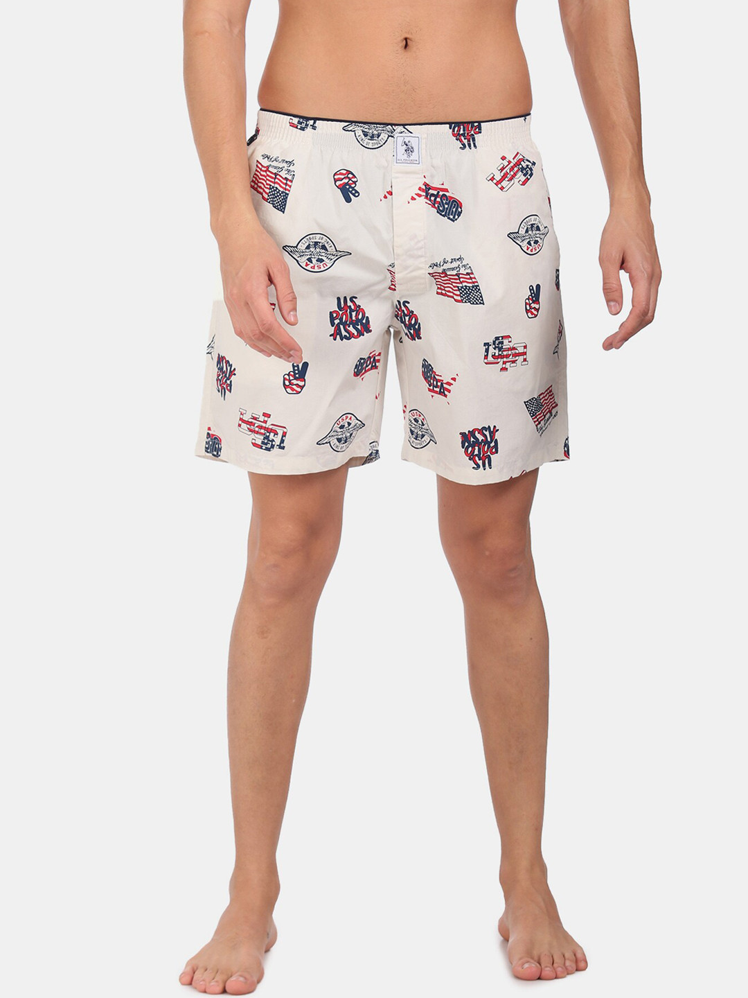 Buy U.S. Polo Assn. Men White & Red Printed Pure Cotton Boxer IYAB AAC