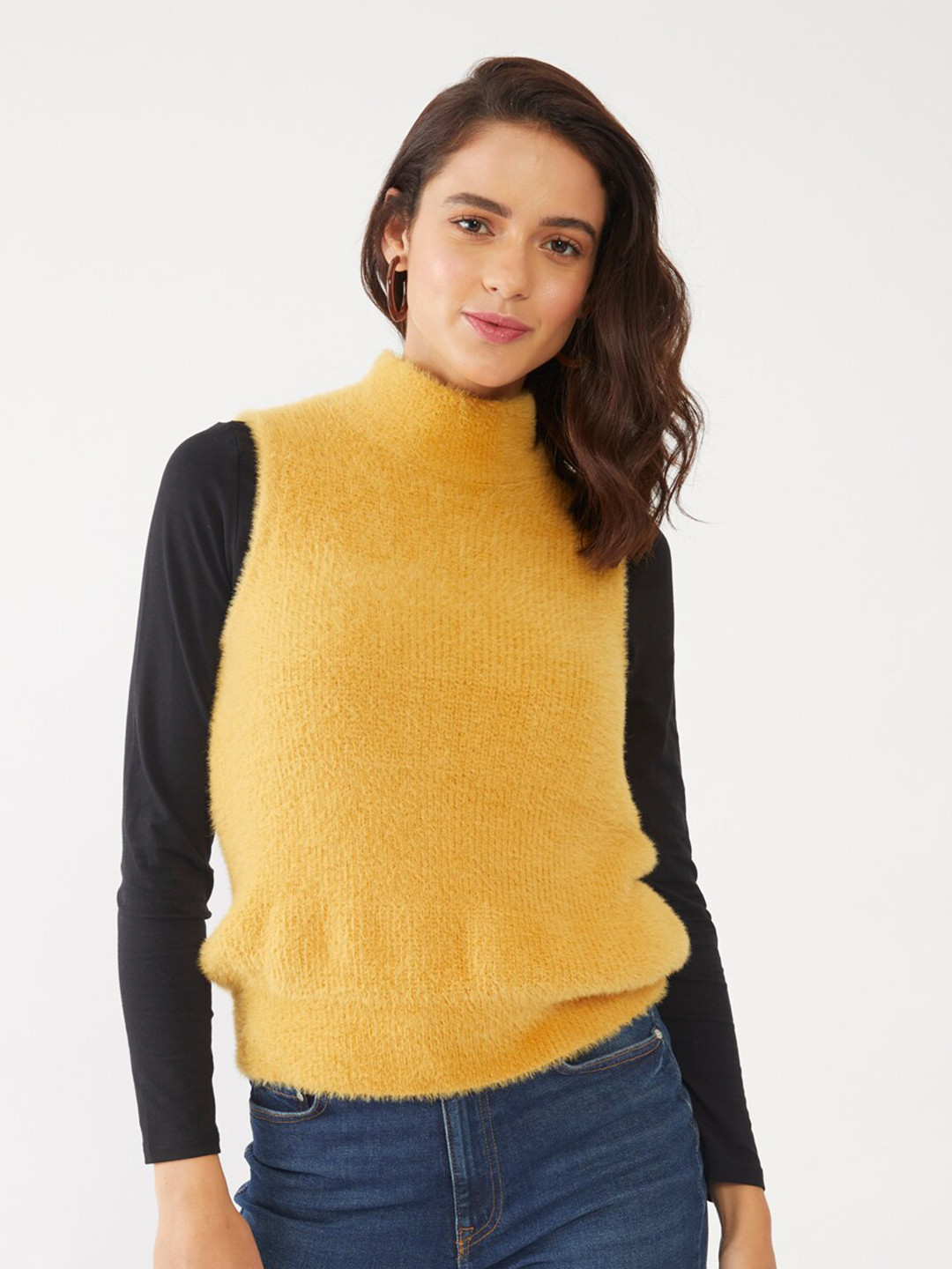 Buy Zink London Women Yellow Sweater Vest Sweaters for Women 15246592